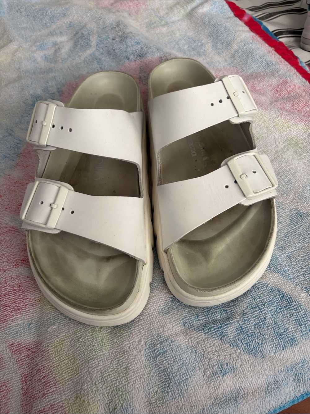 Womens White Double-Buckle Papillio by Birkenstock Sandals with leather insole